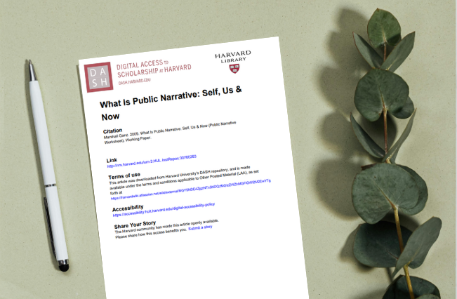 What Is Public Narrative: Self, Us and Now (Public Narrative Worksheet – Working Paper)